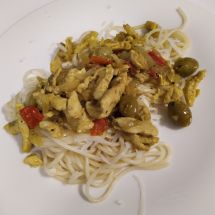 Spaghetti + broilerikastike